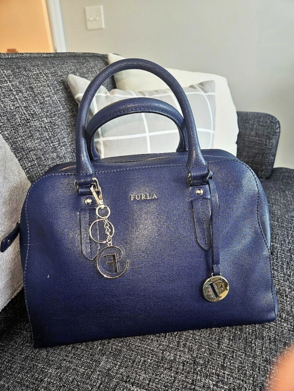 Furla Piper Dome Satchel Blue With The Long Strap